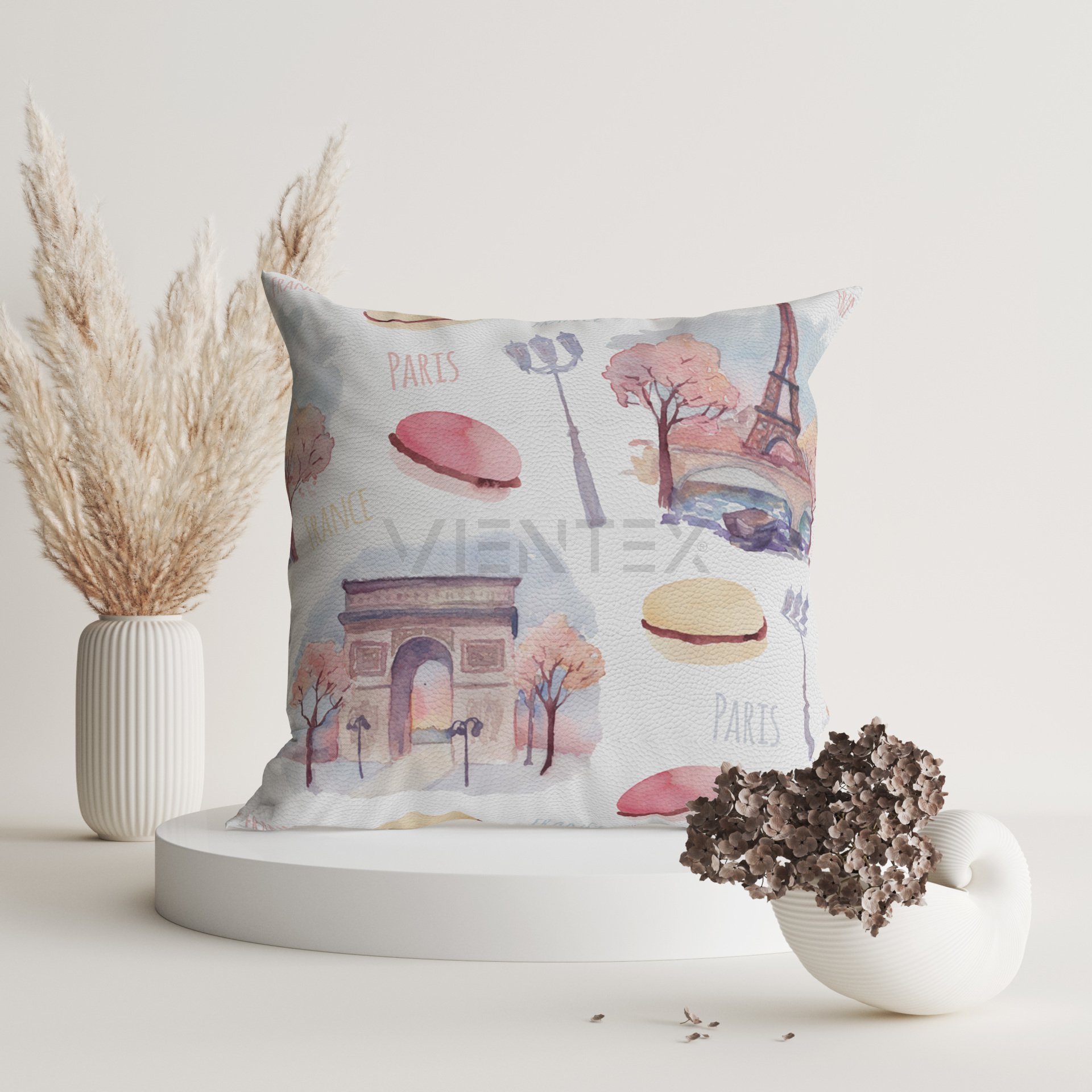 Paris Desenli Suni Deri Kırlent Kılıfı - PARCH104