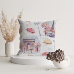 Paris Desenli Suni Deri Kırlent Kılıfı - PARCH104