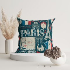 Paris Desenli Suni Deri Kırlent Kılıfı - PARCH123