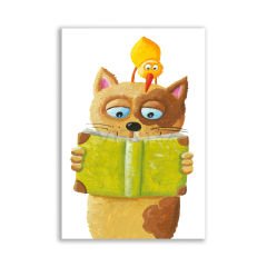Kitap Okuyan Kedi Ve Kuş Tablosu - CHD118