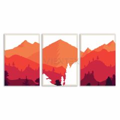 Dağ Vektörel Bohem Retro Art Minimal 3lü Set Tablosu - MNT142