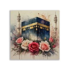 Gül Temalı Kabe Yapay Zeka Tablosu - YPZ114 EBAT = 80 CM X 80 CM