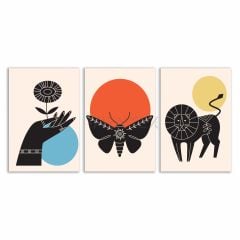 Dekoratif Bohem Retro Art Minimal 3lü Set Tablosu - MNT108