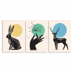 Dekoratif Bohem Retro Art Minimal 3lü Set Tablosu - MNT109