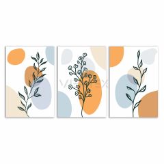 Dekoratif Yaprak Bohem Retro Art Minimal 3lü Set Tablosu - MNT112